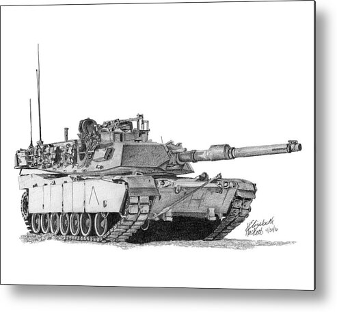 Usmc Metal Print featuring the drawing M1A1 A Company Commander Tank by Betsy Hackett