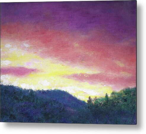 Magenta Sunset Metal Print featuring the painting Magenta Sunset oil landscape by Judith Cheng