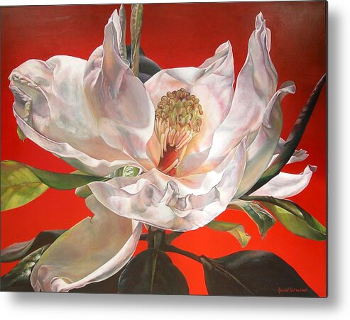 Floral Painting Metal Print featuring the painting Magnolia by Muriel Dolemieux
