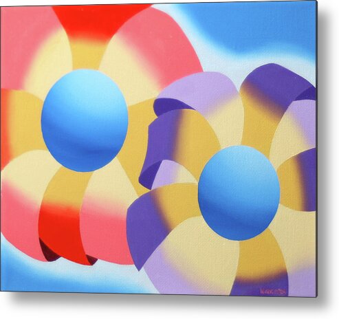 Abstract Metal Print featuring the painting Mark Webster - Abstract Futurist Flowers Oil Painting by Mark Webster