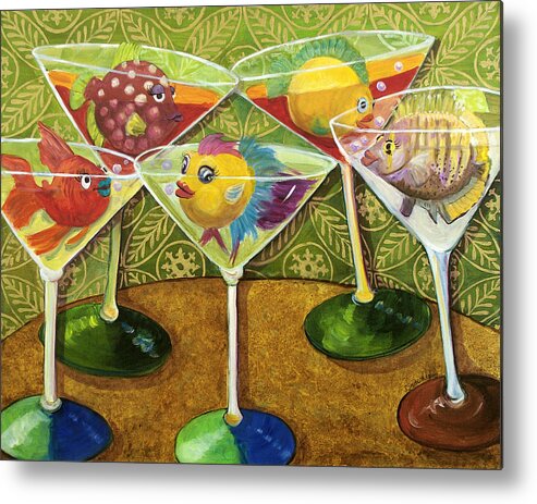 Fish In Martinis Metal Print featuring the painting Martini Madness by Linda Kegley