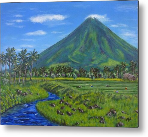 Mayon Volcano Metal Print featuring the painting Mayon Volcano by Amelie Simmons