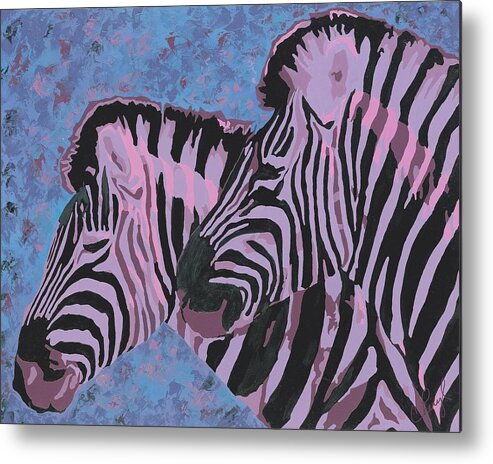 Zebra Metal Print featuring the painting Me And My gal by Cheryl Bowman