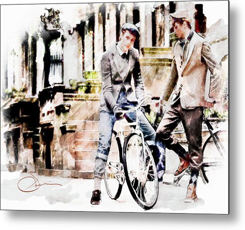 Men Metal Print featuring the painting Men On Bikes by Rob Smith's