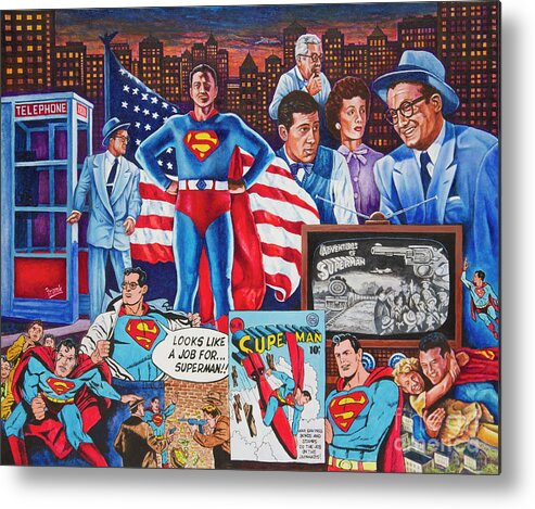 Superman Metal Print featuring the painting Metroplis 3 by Michael Frank