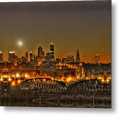 Moon Metal Print featuring the photograph Moon Over Kansas City Mo by Don Wolf
