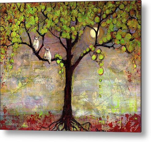 Owl Metal Print featuring the painting Moon River Tree Owls by Blenda Studio