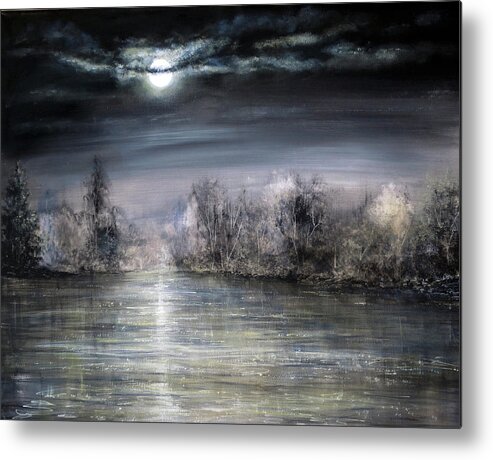 Hand Painted Metal Print featuring the painting Moonlight by Ann Marie Bone