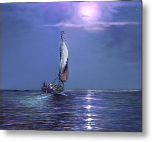 Sailing Metal Print featuring the painting Moonlight Sailing by David Van Hulst