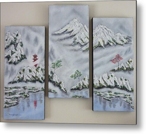 Morning Mist Metal Print featuring the painting Morning Mist Triptych by Amelie Simmons