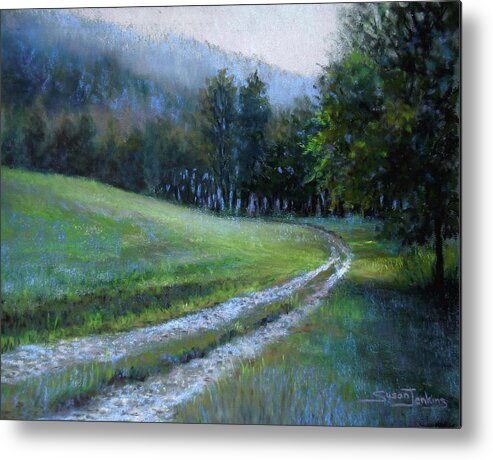 Landscape Metal Print featuring the pastel Morning on Blue Mountain Road by Susan Jenkins