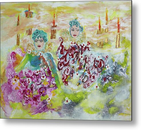 Acrylic Metal Print featuring the painting Two sisters. by Sima Amid Wewetzer