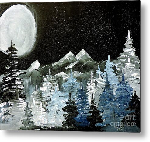 Mountains Metal Print featuring the painting Mountain Winter Night by Tom Riggs