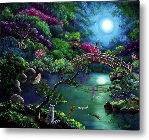 Japanese Metal Print featuring the painting Mystical Moon Gazing by Laura Iverson