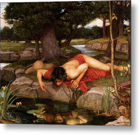 Narcissus Metal Print featuring the painting Narcissus by John William Waterhouse