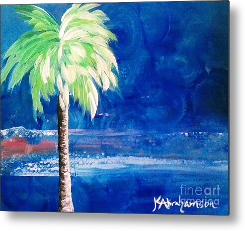 Palm Tree Metal Print featuring the painting New Blue Horizons Palm Tree by Kristen Abrahamson