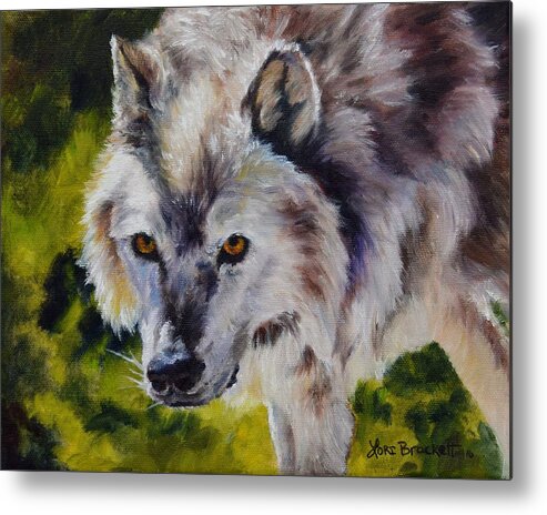 Wolf Metal Print featuring the painting New Kid on the Block by Lori Brackett
