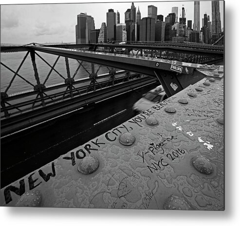 New York Metal Print featuring the photograph New York City You're Beautiful Brooklyn Bridge NY Black and White by Toby McGuire