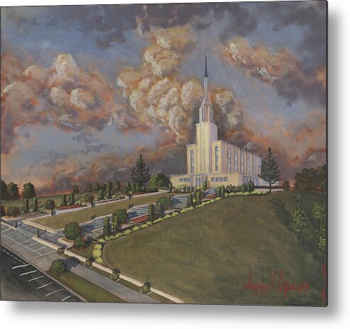 Temple Metal Print featuring the painting New Zealand temple by Jeff Brimley