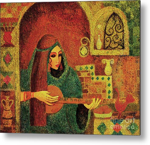 Music Woman Metal Print featuring the painting Night Music III by Eva Campbell