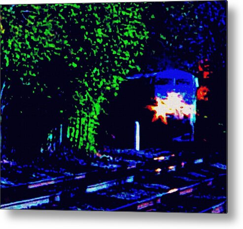 Trains Night Metal Print featuring the painting Night Train by Cliff Wilson