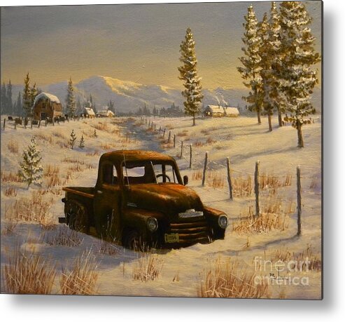 47 Chevy Pickup Metal Print featuring the painting North Idaho Yard Art by Paul K Hill