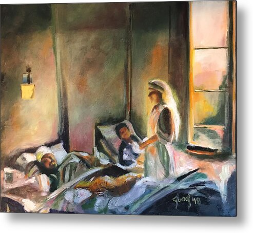 The Artist Josef Metal Print featuring the painting Nurses are Heroes to Heroes by the Artist Josef