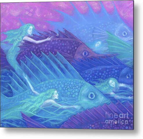 Mermaids Metal Print featuring the painting Ocean nomads by Julia Khoroshikh
