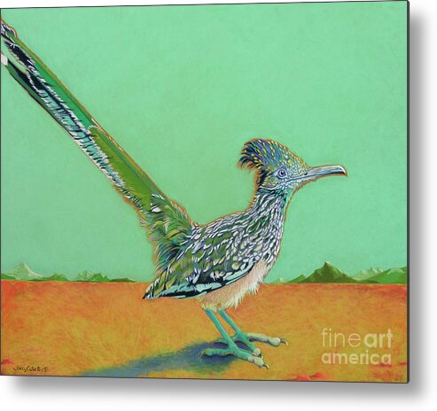 Roadrunner Metal Print featuring the pastel Of Two Minds by Tracy L Teeter 