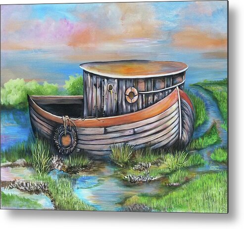 Marsh Metal Print featuring the painting Old Mans Boat by Virginia Bond