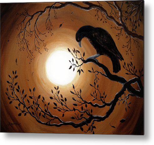 Moon Metal Print featuring the painting Ominous Bird of Yore by Laura Iverson