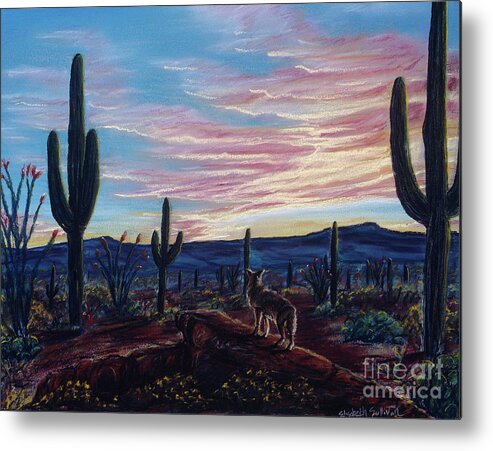 Desert Landscape Metal Print featuring the pastel Only for a Moment by Elisabeth Sullivan