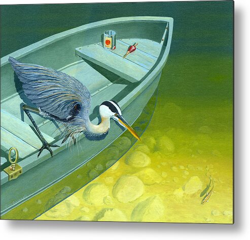 Heron Metal Print featuring the painting Opportunity-the Great Blue Heron by Gary Giacomelli