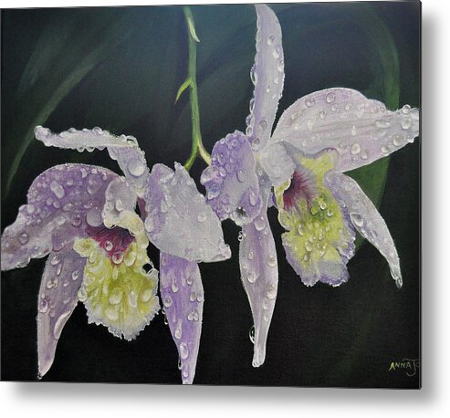 Flora Metal Print featuring the painting Orchid Jewels by AnnaJo Vahle