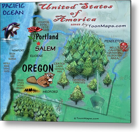 Oregon Metal Print featuring the digital art Oregon Fun Map by Kevin Middleton
