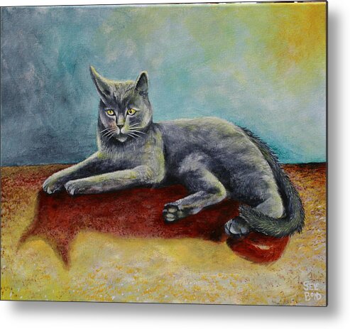 Gray Cat Metal Print featuring the painting Our Cat Booty by Virginia Bond