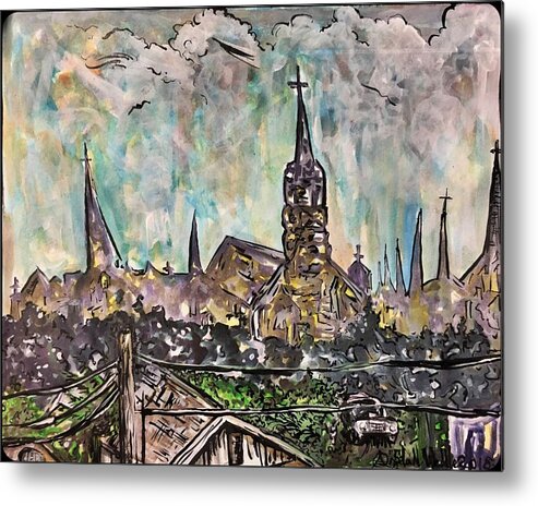 Cityscape Metal Print featuring the mixed media Our Lady of the Lake University in the Distance by Angela Weddle