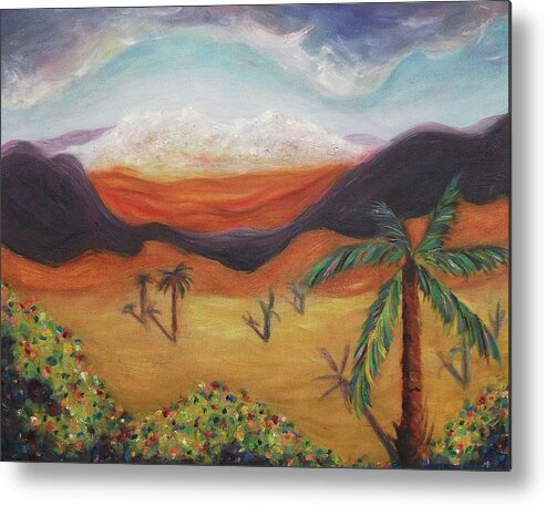 Original Metal Print featuring the painting Palm Tree in Desert by Suzanne Marie Leclair