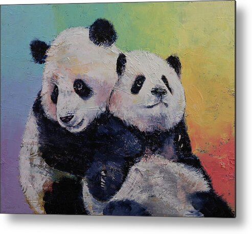 Friends Metal Print featuring the painting Panda Hugs by Michael Creese