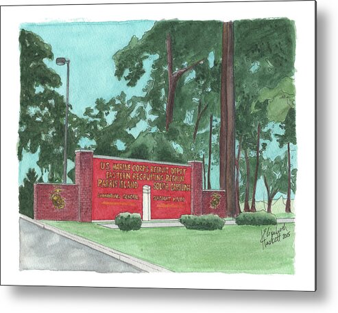 Marine Corps Metal Print featuring the painting Parris Island Welcome by Betsy Hackett