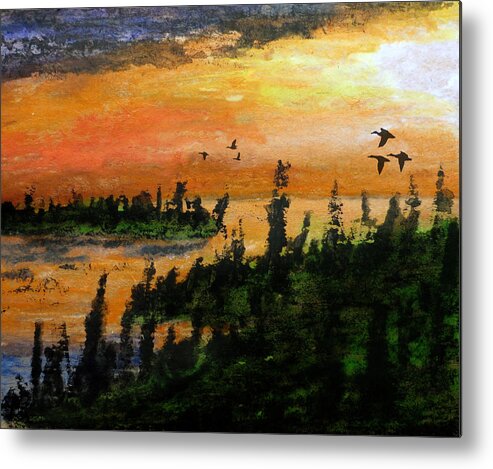 Woods Metal Print featuring the painting Passing the Rugged Shore by R Kyllo