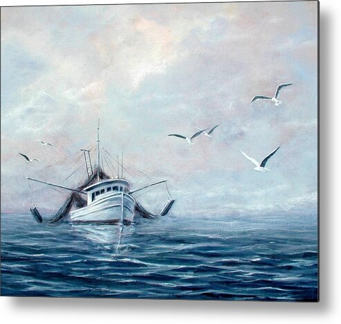 Shrimp Boat Metal Print featuring the painting Peaceful Morn' by Gary Partin