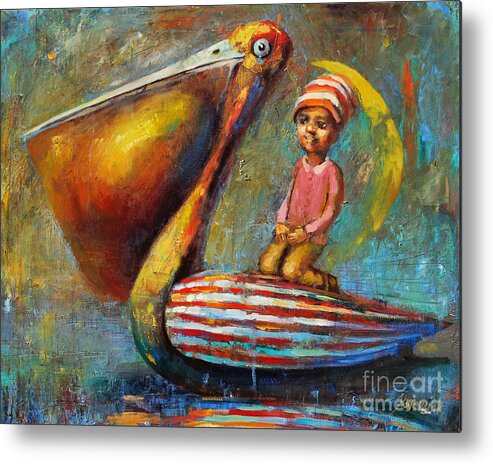 Pelican Journey Metal Print featuring the painting Pelican Journey by Michal Kwarciak