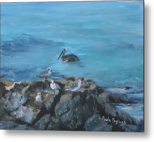 Pelican Metal Print featuring the painting Pelican Patrol by Paula Pagliughi