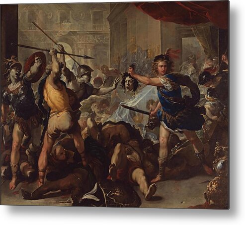 Luca Giordano Metal Print featuring the painting Perseus fights Phineas by Luca Giordano