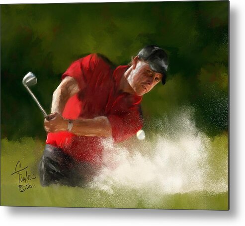Golf Metal Print featuring the painting Phil Mickelson - Lefty in Action by Colleen Taylor
