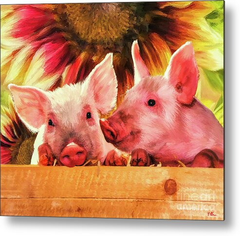 Piglets Metal Print featuring the painting Piglet Playmates by Tina LeCour
