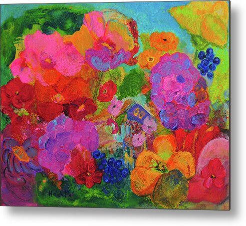 Floral Painting Metal Print featuring the painting Pink Garden Fantansy by Haleh Mahbod