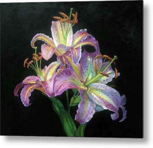 Lilies Metal Print featuring the painting Pink Lilies by Marie Witte