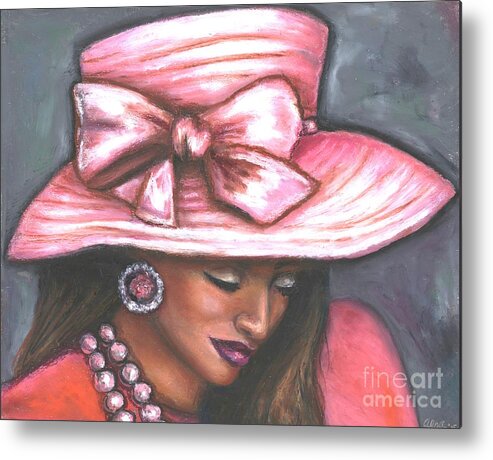 Beauty Metal Print featuring the painting Pink Satin Hat by Alga Washington